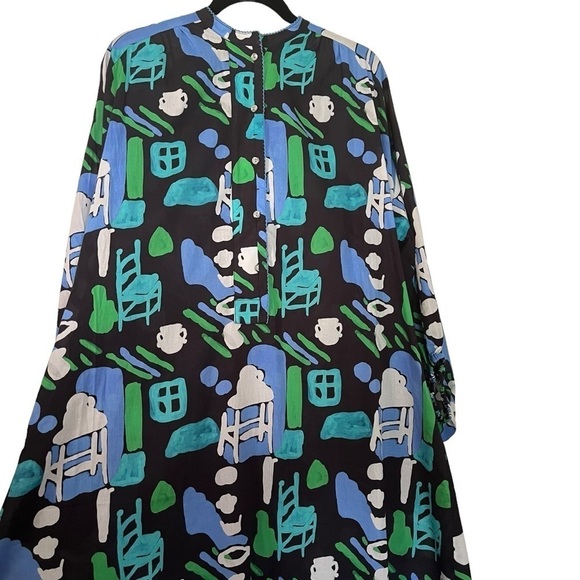 De Loreta Josefa maxi trapeze dress in Arcilla Azul print with balloon sleeves - Picture 7 of 14